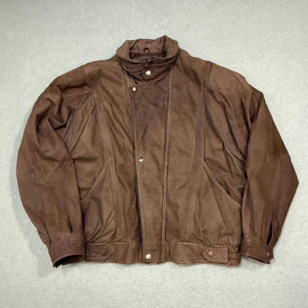 Vintage 90s Real‎ Suede Leather Brown Bomber Jacket Large Retro Aviator